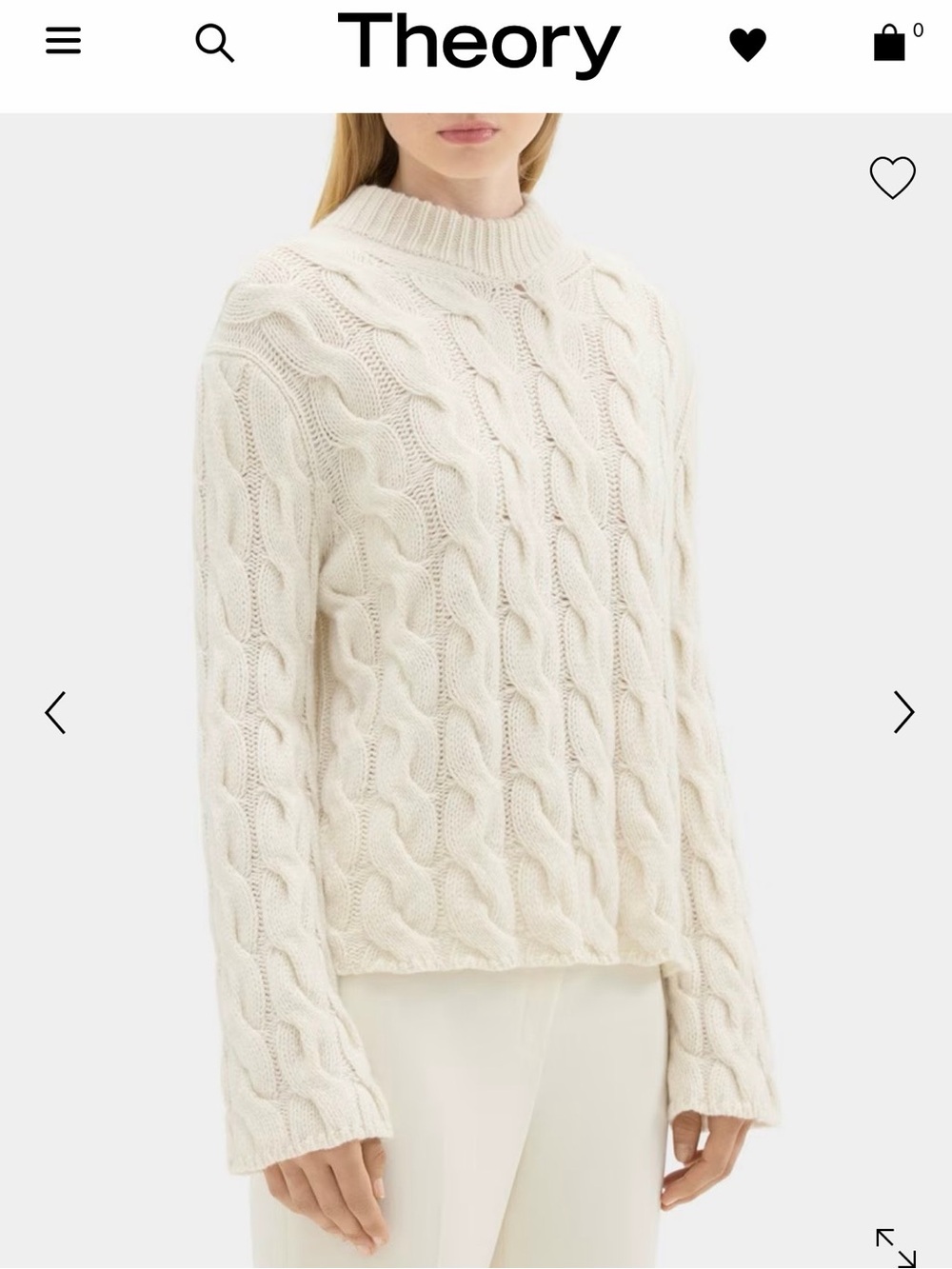 Theory Cable Knit Mock Neck Sweater in Felted Wool-Cashmere size S